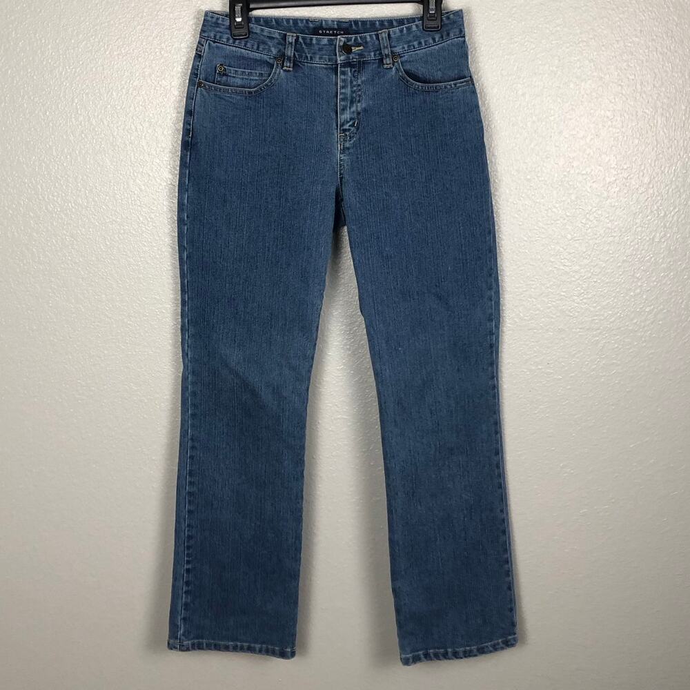 Liz Claiborne Size Petite 6 Stretch Crazy Horse Denim Jeans 5-Pocket Button Zip